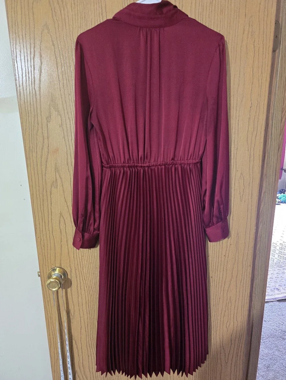 Burgendy Full Length Dress With Pleats